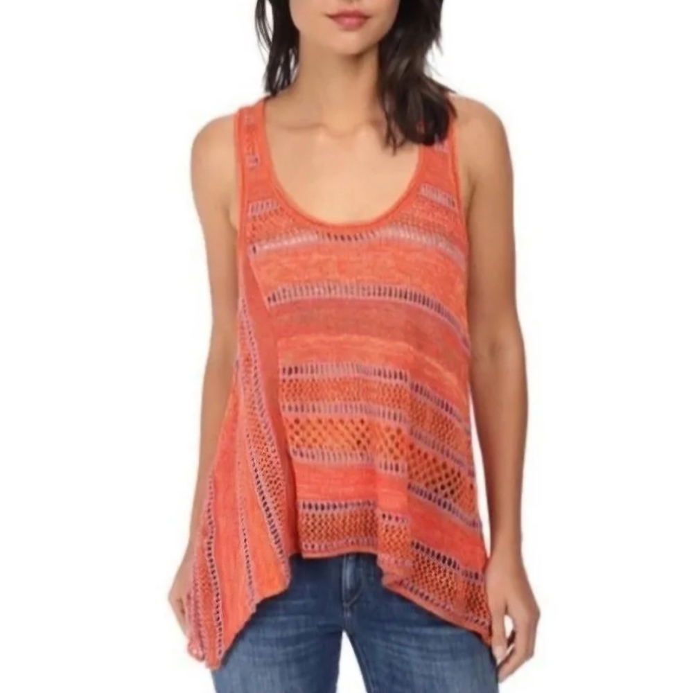 Free people Orange Lovebird Crochet Knit Tank Top/Cami Size Medium. Racerback.
